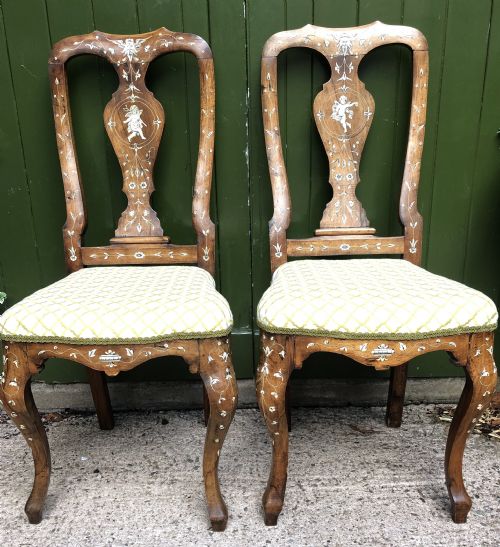 fig 1. Pair of C18th Italian ivory-inlaid walnut side chairs.