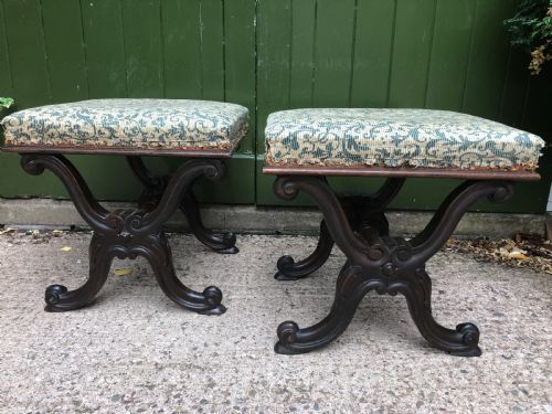 fig 1. Pair of early C19th William IV period carved rosewood stools of X-frame form .