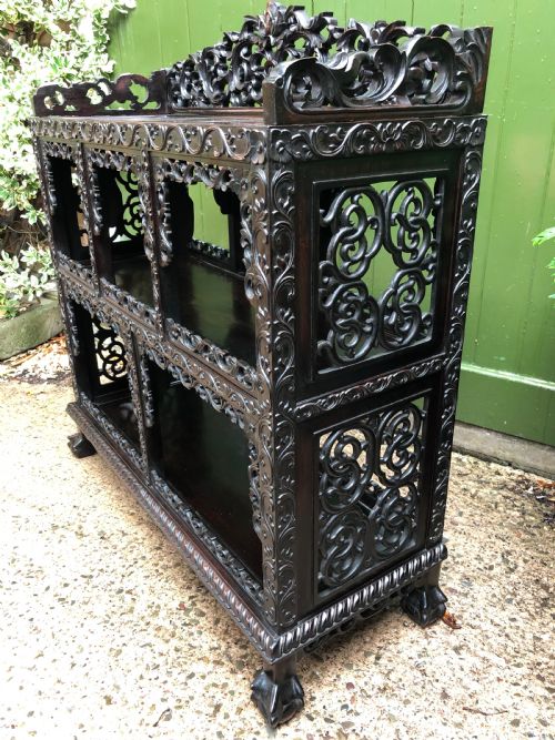 FINE LATE C19TH CHINESE QING DYNASTY PROFUSELYCARVED HARDWOOD OR ROSEWOOD DWARF SIDECABINET OR SHODANA - ADDITIONAL PHOTO 7