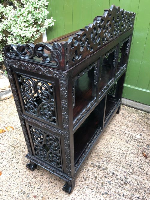 FINE LATE C19TH CHINESE QING DYNASTY PROFUSELYCARVED HARDWOOD OR ROSEWOOD DWARF SIDECABINET OR SHODANA - ADDITIONAL PHOTO 12