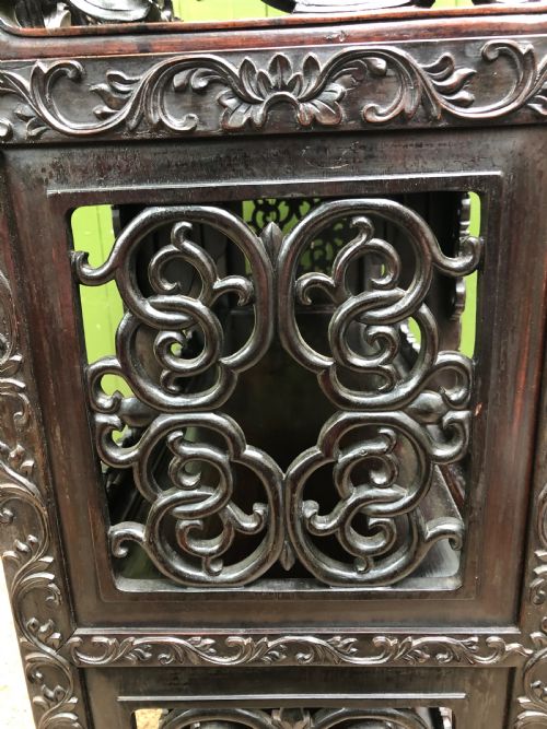 FINE LATE C19TH CHINESE QING DYNASTY PROFUSELYCARVED HARDWOOD OR ROSEWOOD DWARF SIDECABINET OR SHODANA - ADDITIONAL PHOTO 15