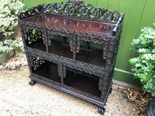 FINE LATE C19TH CHINESE QING DYNASTY PROFUSELYCARVED HARDWOOD OR ROSEWOOD DWARF SIDECABINET OR SHODANA - ADDITIONAL PHOTO 20