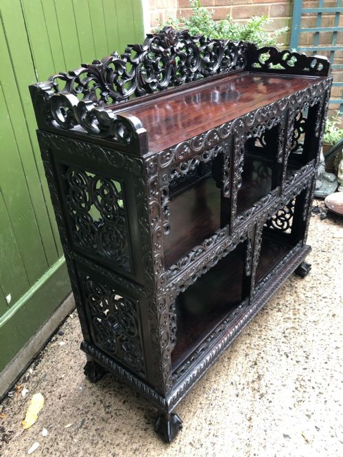 FINE LATE C19TH CHINESE QING DYNASTY PROFUSELYCARVED HARDWOOD OR ROSEWOOD DWARF SIDECABINET OR SHODANA - ADDITIONAL PHOTO 6