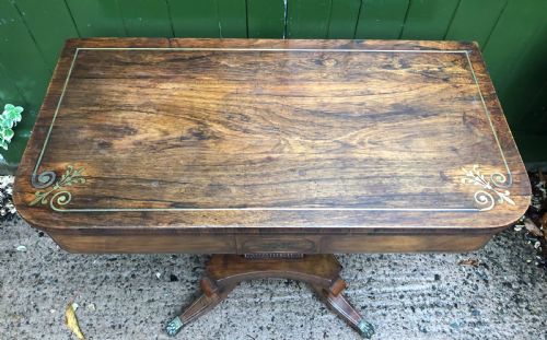 EARLY C19TH REGENCY PERIOD BRASSINLAID ROSEWOOD FOLDOVER CARD OR GAMING TABLE - ADDITIONAL PHOTO 2