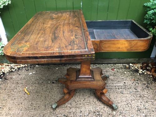 EARLY C19TH REGENCY PERIOD BRASSINLAID ROSEWOOD FOLDOVER CARD OR GAMING TABLE - ADDITIONAL PHOTO 10