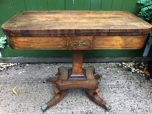 EARLY C19TH REGENCY PERIOD BRASSINLAID ROSEWOOD FOLDOVER CARD OR GAMING TABLE - ADDITIONAL PHOTO 15