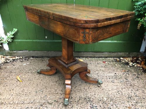EARLY C19TH REGENCY PERIOD BRASSINLAID ROSEWOOD FOLDOVER CARD OR GAMING TABLE - ADDITIONAL PHOTO 16