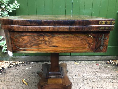 EARLY C19TH REGENCY PERIOD BRASSINLAID ROSEWOOD FOLDOVER CARD OR GAMING TABLE - ADDITIONAL PHOTO 17