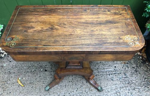 EARLY C19TH REGENCY PERIOD BRASSINLAID ROSEWOOD FOLDOVER CARD OR GAMING TABLE - ADDITIONAL PHOTO 21