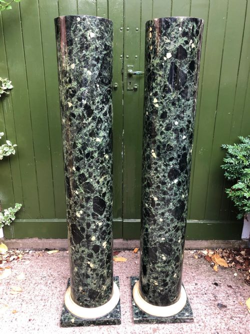 PAIR OF MID C19TH DECORATED FAUX VERDE ANTICO SIMULATED MARBLE WOODEN DISPLAY COLUMNS - ADDITIONAL PHOTO 10