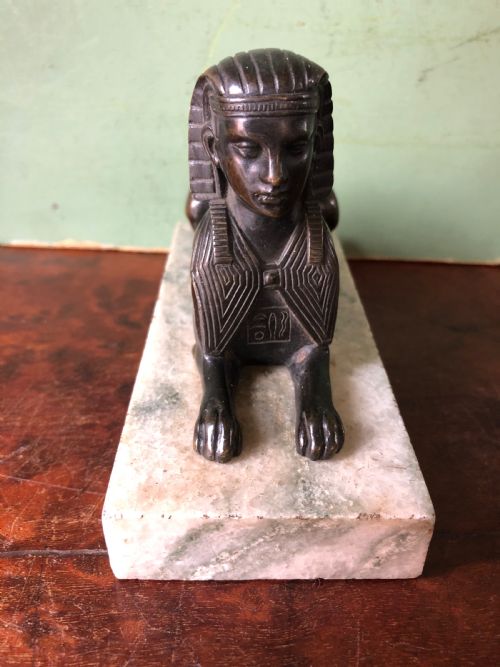 fig 1. Early C19th bronze sculpture study of a Sphinx mounted on a ‘verde mare’ marble base.