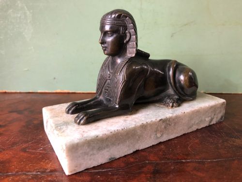 fig 2. Early C19th bronze sculpture study of a Sphinx mounted on a ‘verde mare’ marble base.