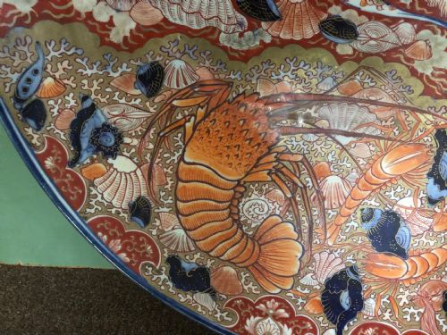 fig 1. Fine large late C19th Japanese Meiji period porcelain charger in the Imari palette .