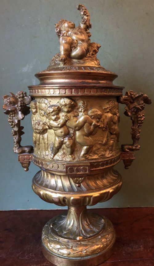 Late C19th French Napoleon III Period Ormolu Bronze ‘Bacchus’ Urn or Wine-cooler in the Style of Clodion.