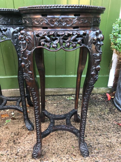 fig 2. Large-scale matched pair of late C19th Chinese Qing Dynasty carved hardwood urn stands .