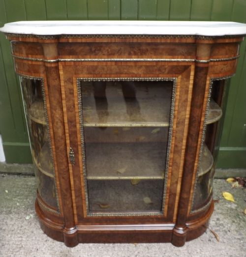 C19th Victorian Period Burr-walnut Bow-ended Display Cabinet/credenza.