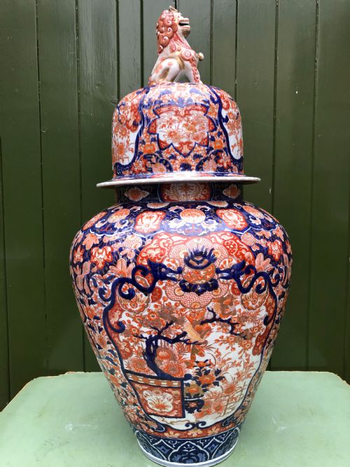 A Magnificent Large-scale C19th Japanese Meiji Period Porcelain Vase and Cover Decorated in the Imari Palette.
