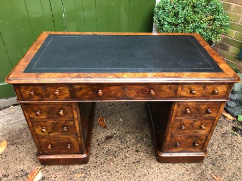 fig 1. Mid C19th Victorian period burr walnut pedestal writing desk .