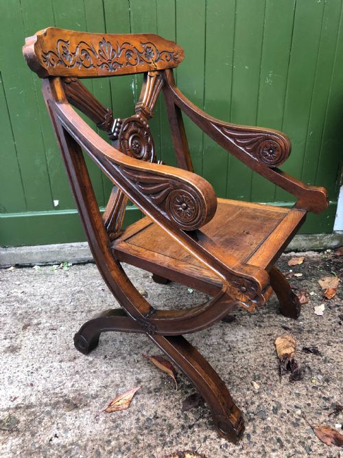 INTERESTING C19TH CARVED OAK ARMCHAIR OF CLASSICALLY INSPIRED FORM - ADDITIONAL PHOTO 6