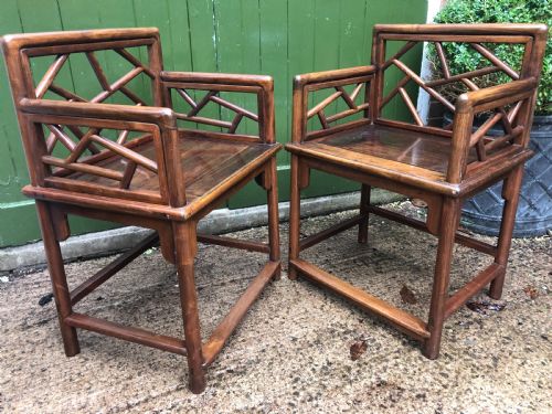 fig 1. Pair of late C19th Chinese Qing Dynasty hardwood armchairs of unusual design.
