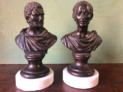fig 1. Pair of C19th Italian bronze ‘Grand Tour’ souvenir bust studies of the Roman Emperors Caracalla and Julius Caesar .