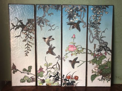 fig 1. Set of 4 late C19th Japanese Meiji period cloisonné enamel panels forming a continuous image . 