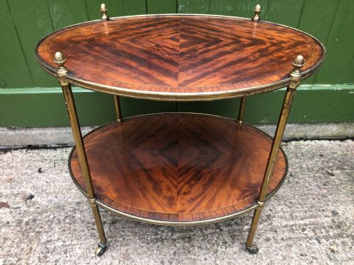 Late C19th/ Early C20th Brass-framed 2-Tier Mahogany Etagere with Kingwood Cross-banding .