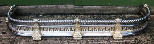 High Quality Decorative Late C19th Gilt Brass and Polished Steel Fire-place Curb or Fender.
