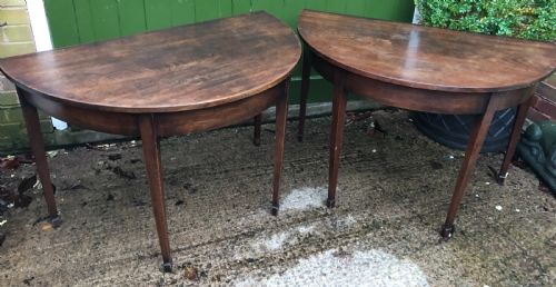 fig 1. Pair of C18th George III period Cuban mahogany demi-lune tables .