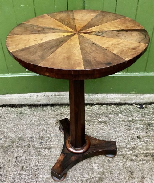 Early C19th George IV Period Rosewood Occasional Table with Segmented Rosewood and Burr Maple Top .