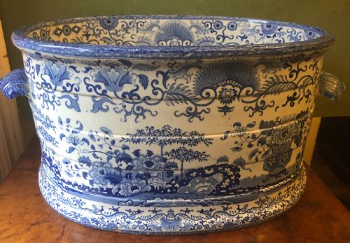 Early C19th Mintons Blue-and-white Transfer Print Pottery Foot-bath .