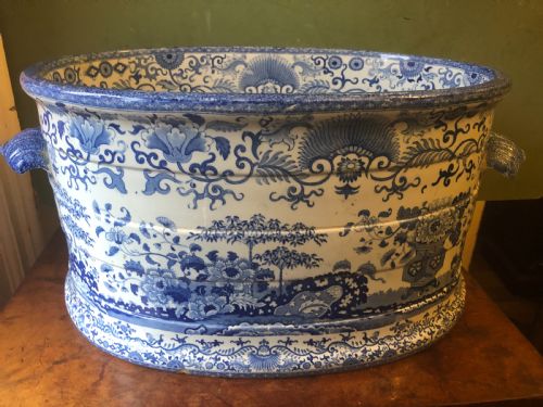fig 1. Early C19th Mintons blue-and-white transfer print pottery foot-bath .