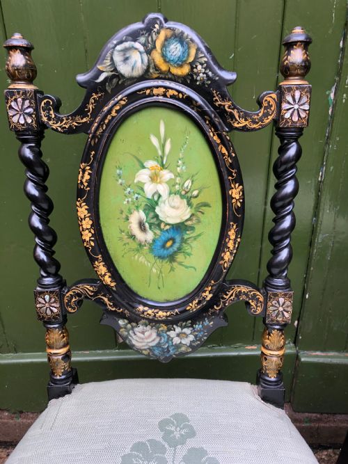 PAIR OF MID C19TH LACQUERED PAPIERMCH BEDROOM CHAIRS IN THE MANNER OF JENNENS AND BETTRIDGE - ADDITIONAL PHOTO 1