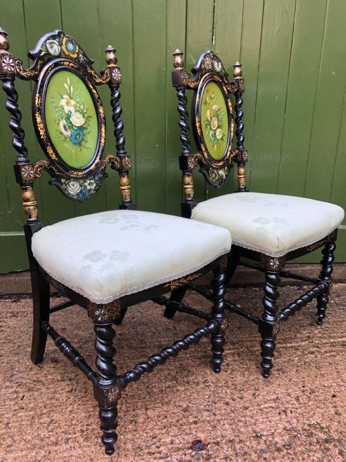 PAIR OF MID C19TH LACQUERED PAPIERMCH BEDROOM CHAIRS IN THE MANNER OF JENNENS AND BETTRIDGE - ADDITIONAL PHOTO 4