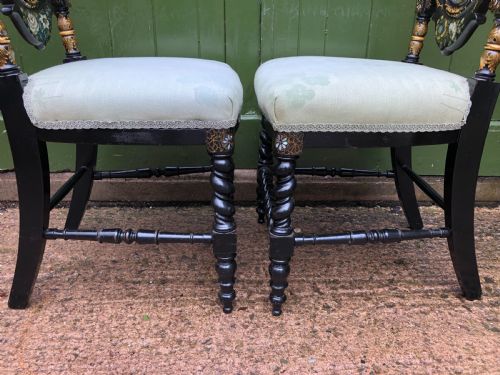 PAIR OF MID C19TH LACQUERED PAPIERMCH BEDROOM CHAIRS IN THE MANNER OF JENNENS AND BETTRIDGE - ADDITIONAL PHOTO 5