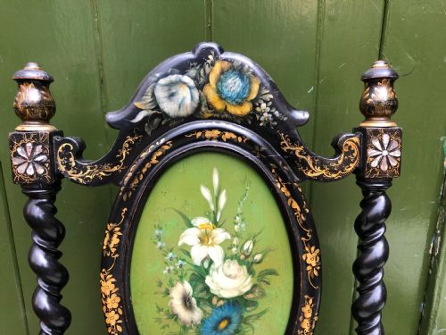 PAIR OF MID C19TH LACQUERED PAPIERMCH BEDROOM CHAIRS IN THE MANNER OF JENNENS AND BETTRIDGE - ADDITIONAL PHOTO 8