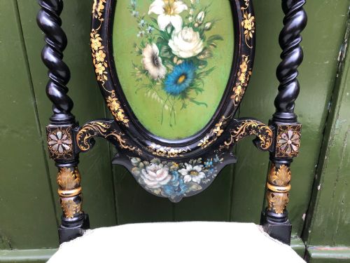 PAIR OF MID C19TH LACQUERED PAPIERMCH BEDROOM CHAIRS IN THE MANNER OF JENNENS AND BETTRIDGE - ADDITIONAL PHOTO 9