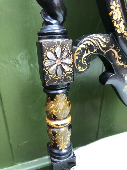 PAIR OF MID C19TH LACQUERED PAPIERMCH BEDROOM CHAIRS IN THE MANNER OF JENNENS AND BETTRIDGE - ADDITIONAL PHOTO 11