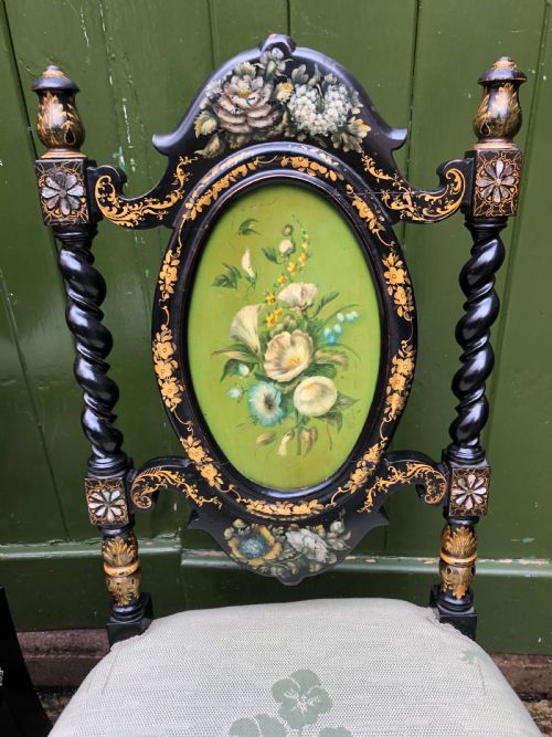 PAIR OF MID C19TH LACQUERED PAPIERMCH BEDROOM CHAIRS IN THE MANNER OF JENNENS AND BETTRIDGE - ADDITIONAL PHOTO 13