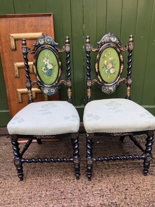 PAIR OF MID C19TH LACQUERED PAPIERMCH BEDROOM CHAIRS IN THE MANNER OF JENNENS AND BETTRIDGE - ADDITIONAL PHOTO 14