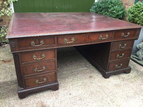 IMPOSING C19TH CHIPPENDALEREVIVAL STYLE MAHOGANY DOUBLESIDED LIBRARY DESK - ADDITIONAL PHOTO 1
