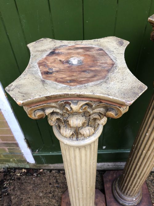 fig 1. Pair of decorated early C19th carved wooden classical fluted columns with Corinthian capitals .