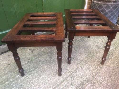 fig 1. Scarce pair of mid C19th mahogany slatted-top luggage stands .