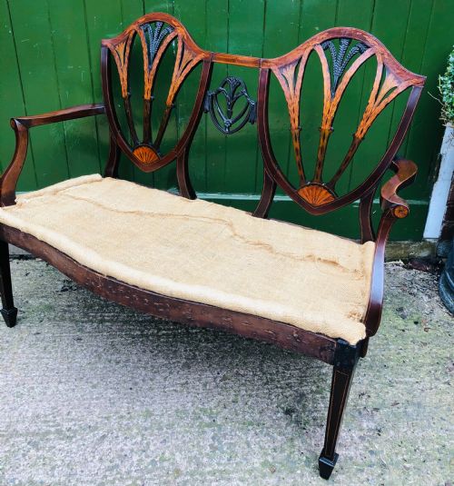 LATE C19TH HEPPLEWHITE REVIVAL GEORGE III PERIOD STYLE MAHOGANY CHAIRBACK SETTEE - ADDITIONAL PHOTO 11