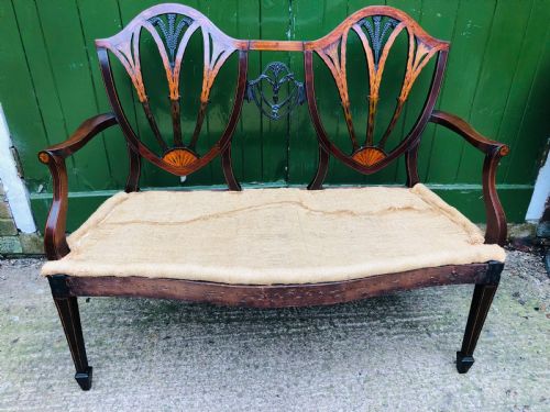 LATE C19TH HEPPLEWHITE REVIVAL GEORGE III PERIOD STYLE MAHOGANY CHAIRBACK SETTEE - ADDITIONAL PHOTO 13