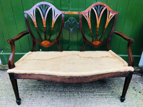 LATE C19TH HEPPLEWHITE REVIVAL GEORGE III PERIOD STYLE MAHOGANY CHAIRBACK SETTEE - ADDITIONAL PHOTO 20