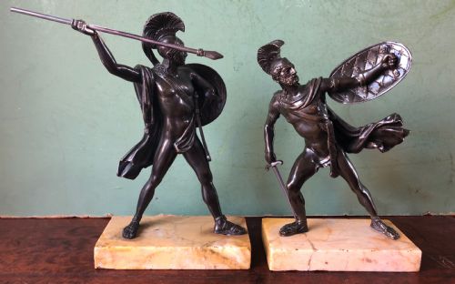 Pair of Mid C19th Italian ‘Grand Tour’  Souvenir Bronze Studies of Greek Spartan Warriors.