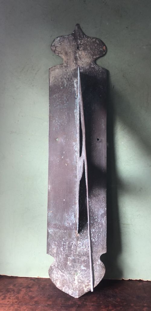 Large C19th Verdigris Copper Wall-mounting Sun-dial Gnomen in C18th Style .