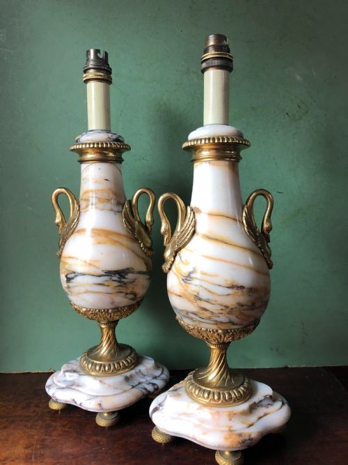 Pair of Early C20th French Marble and Ormolu-mounted Lamp Bases in the Louis Xvi Style .