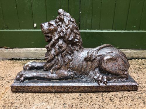 Late C19th Salt-glaze Pottery Sculpture of a Lion .